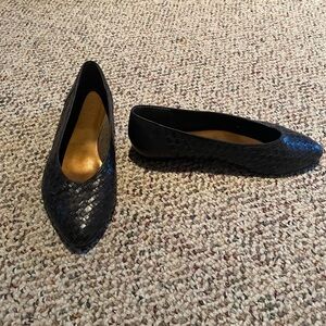 Vtg Sugarfoot Navy Braided Leather Ballet Flats. Y2K